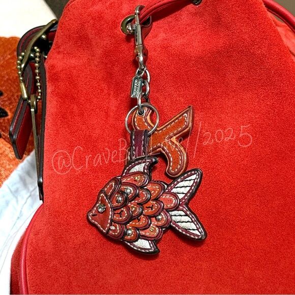 BIG VINTAGE COACH KOI & X CHARM VHTF VIBRANT STACKED LEATHER STUDS GLITTER VGUC - Picture 9 of 16